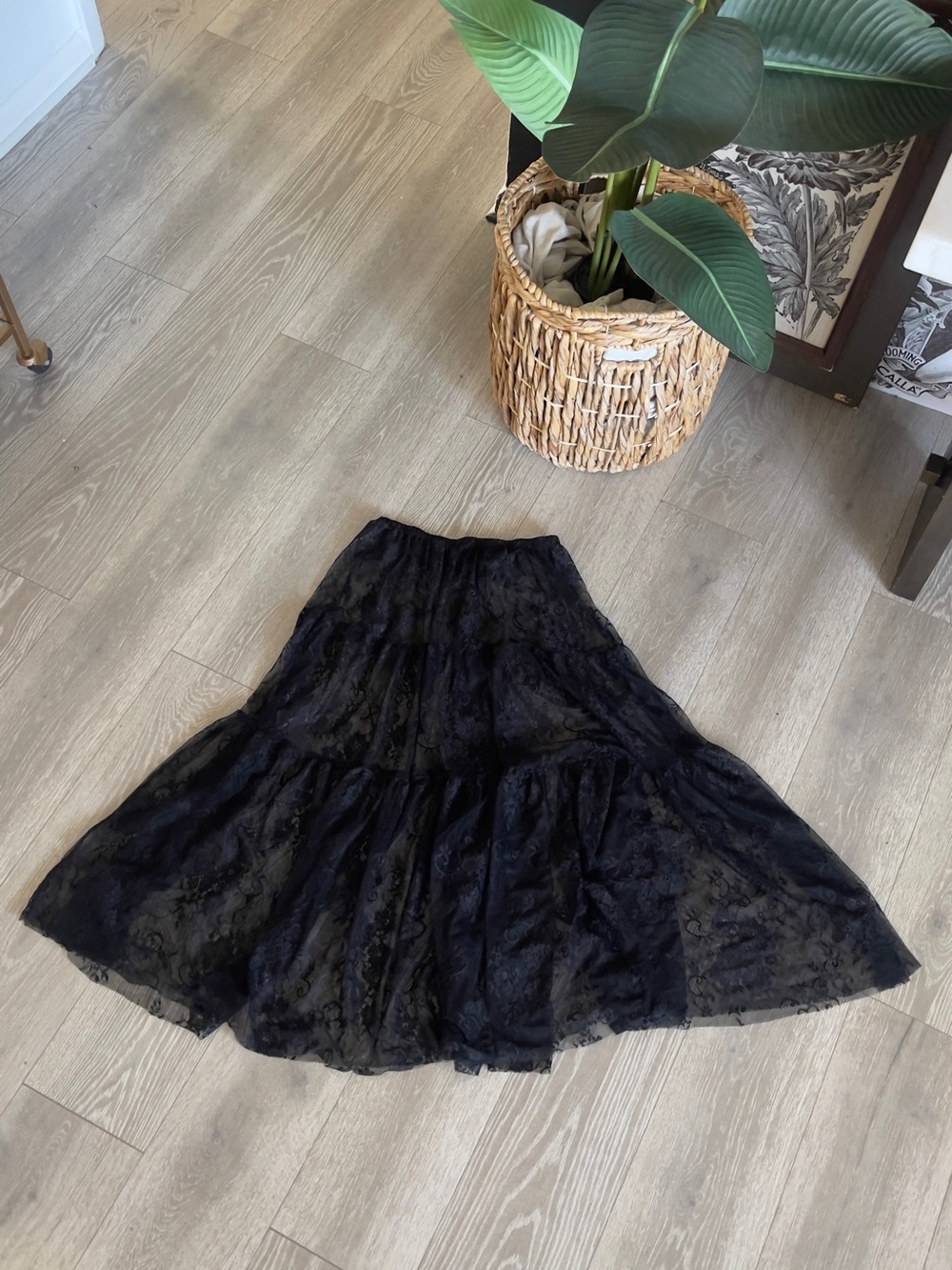 Amazon Black Tiered Lace Maxi Skirt